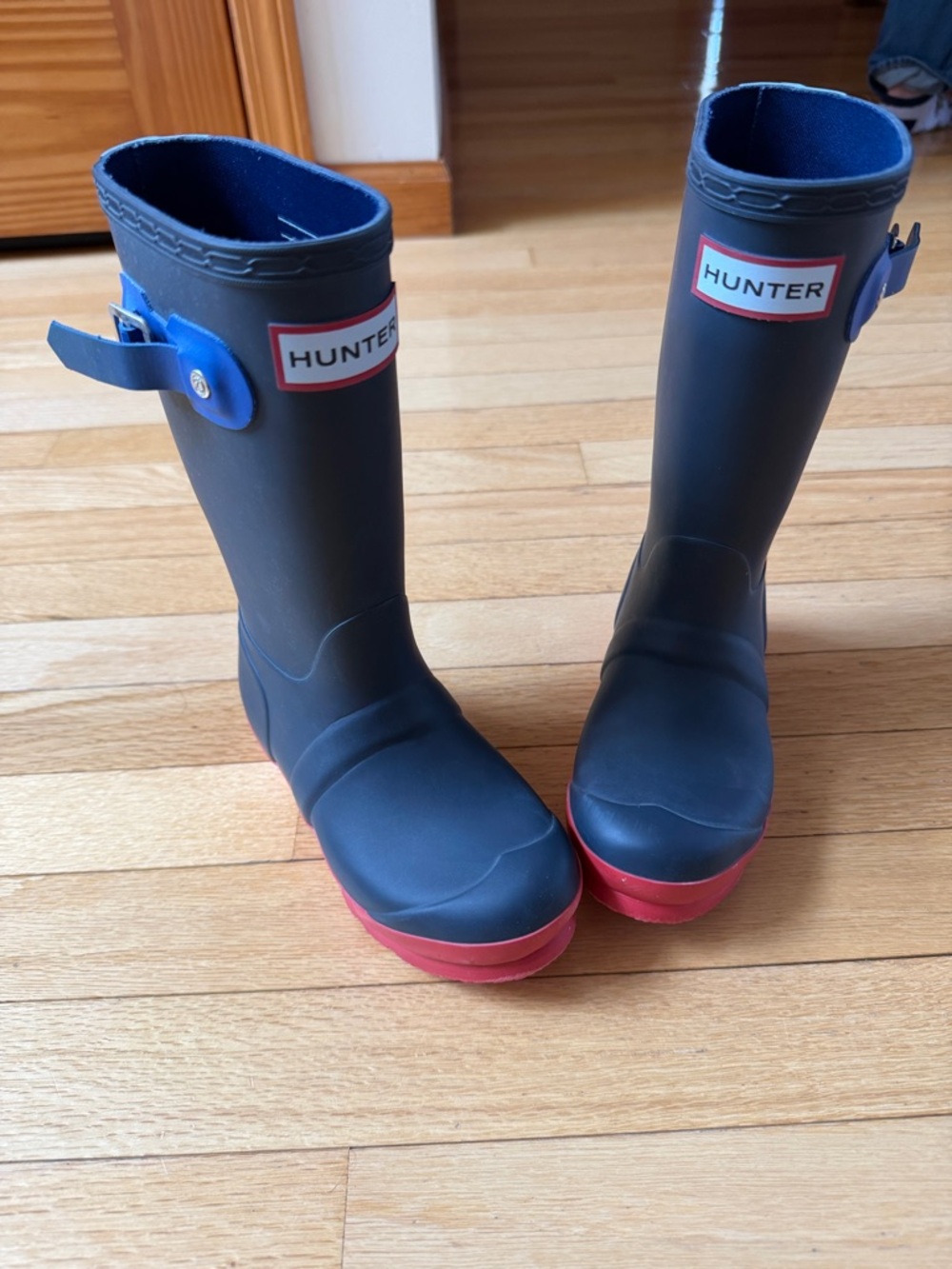 Hunter Kids Navy Rain Boots with Red Soles